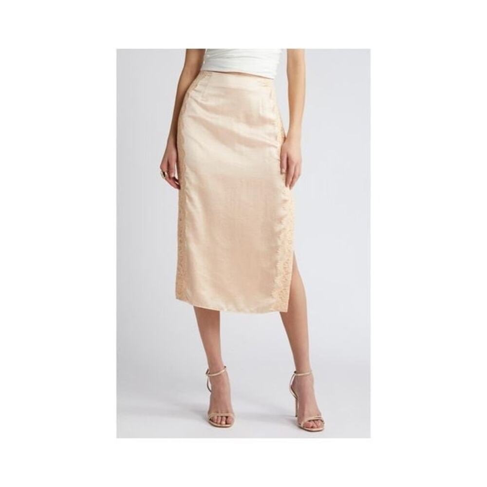 Open Edit Natural Lace Panel‎ Satin Skirt – Blush Pink – Size 8